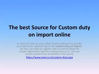 The best Source for Custom Duty India