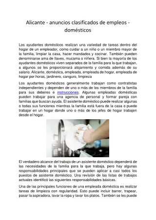 Alicante - anuncios clasificados de empleos - domésticos