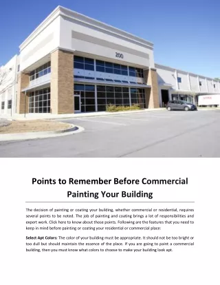Points to Remember Before Commercial Painting Your Building