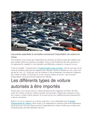 Les points clés à connaitre pour l'importation de voiture en Chine