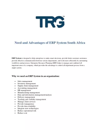 need and advantages of erp system south africa