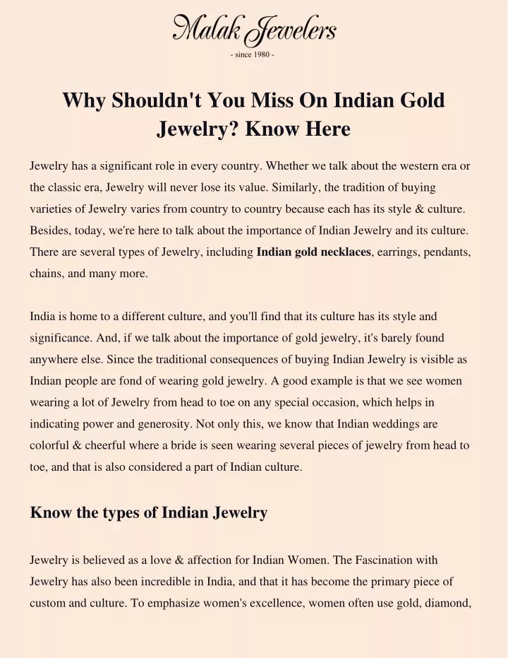 why shouldn t you miss on indian gold jewelry