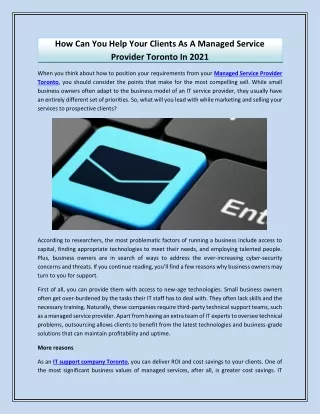 How Can You Help Your Clients As A Managed Service Provider Toronto In 2021