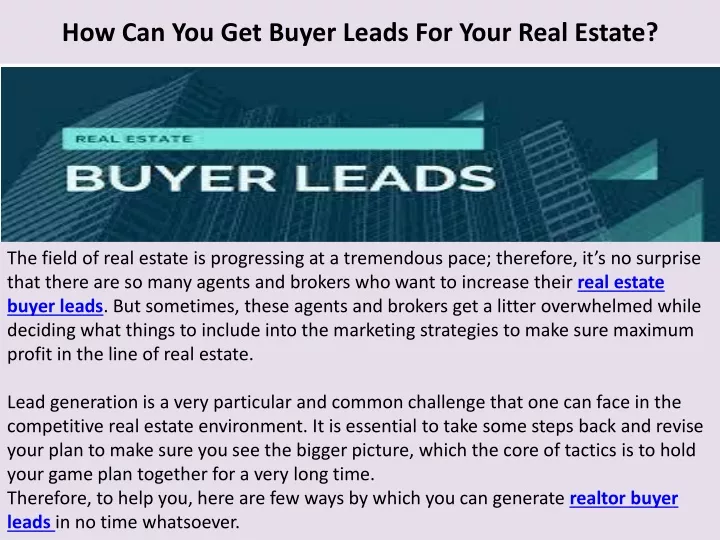 how can you get buyer leads for your real estate