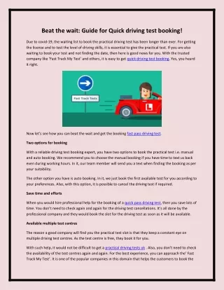 Beat the wait Guide for Quick driving test booking!