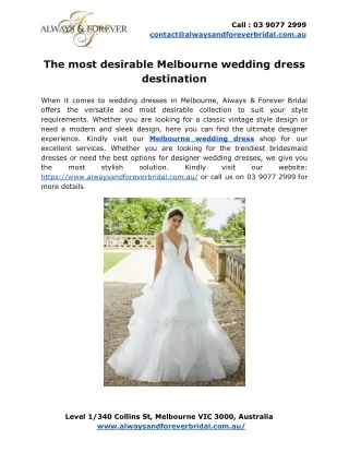The most desirable Melbourne wedding dress destination