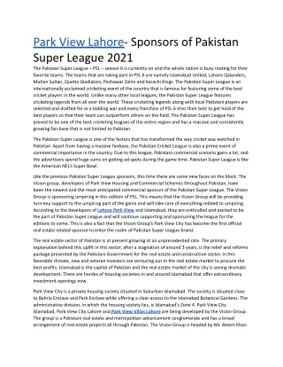 Park View City Sponcered in Pakistan Super League 2021.docx