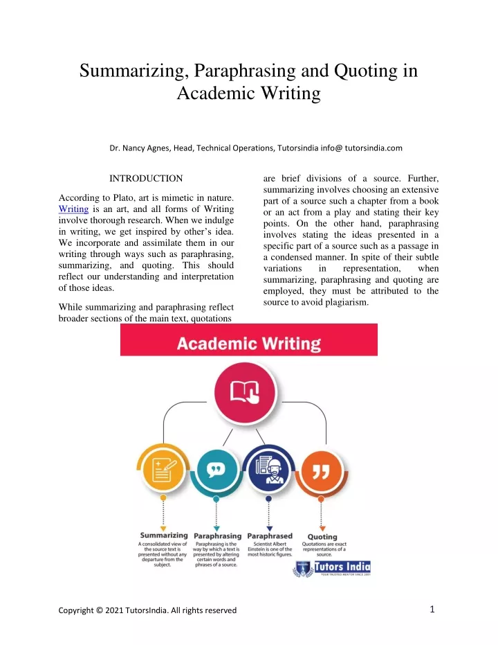 summarizing paraphrasing and quoting in academic