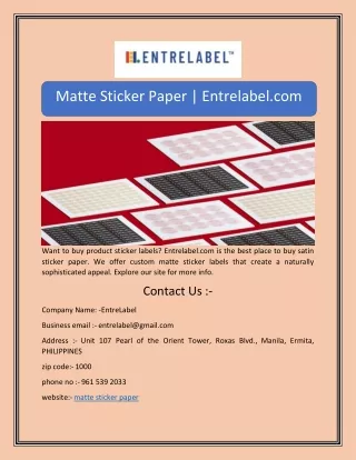 Matte Sticker Paper | Entrelabel.com