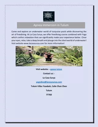 apnea immersion in tulum