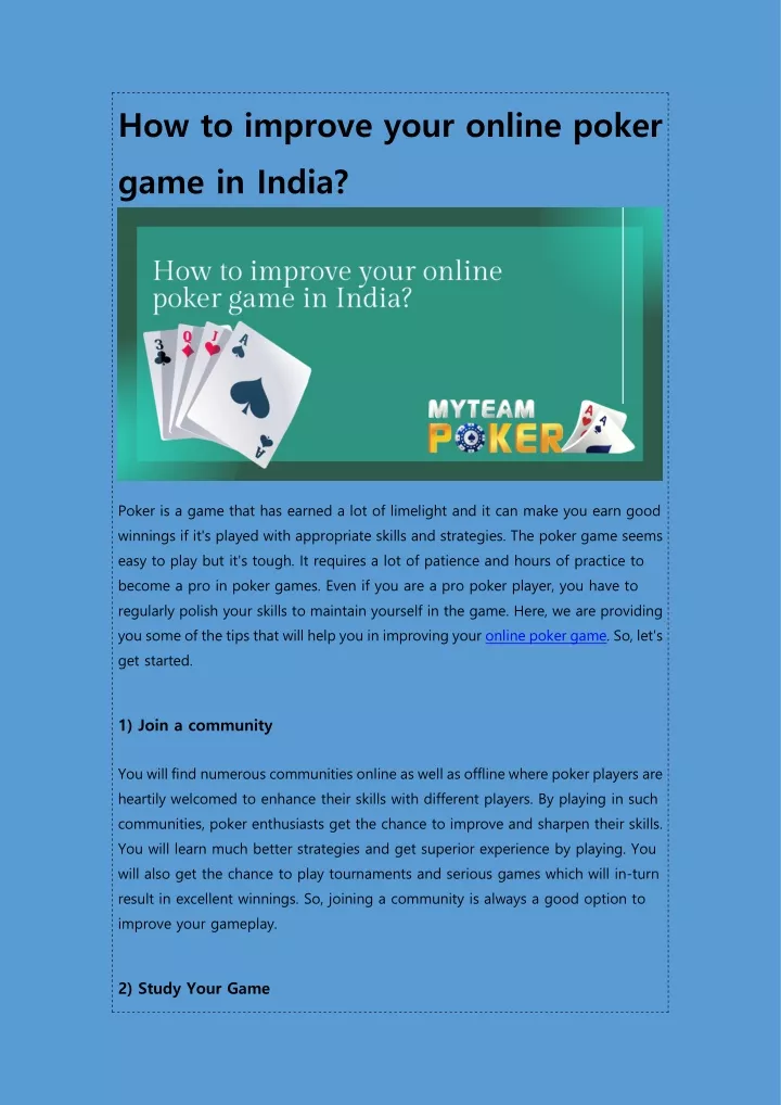 how to improve your online poker game in india