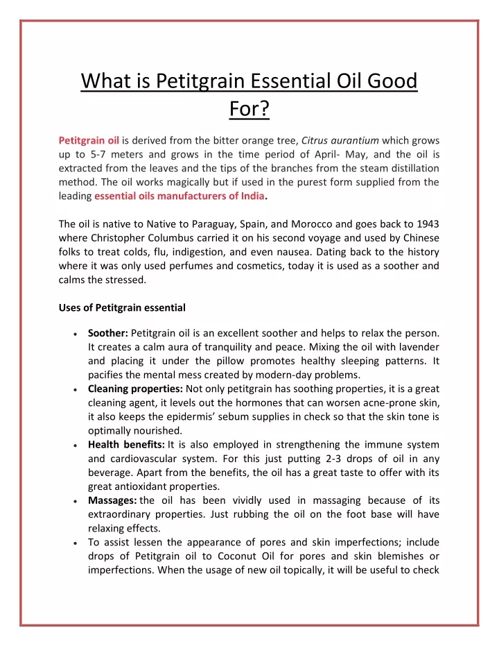 what is petitgrain essential oil good for