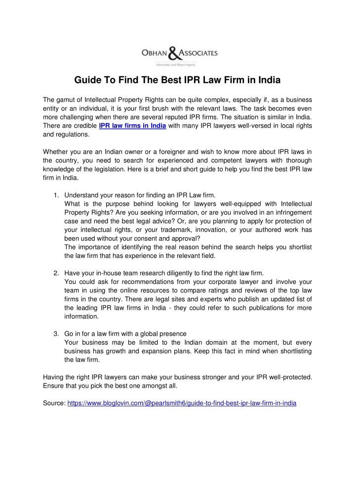 guide to find the best ipr law firm in india