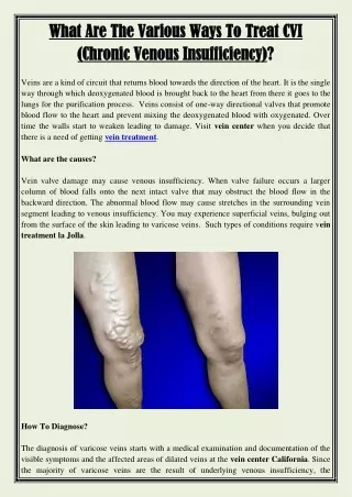 what are the various ways to treat cvi what