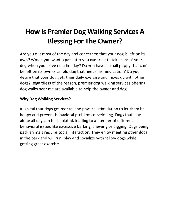 how is premier dog walking services a blessing