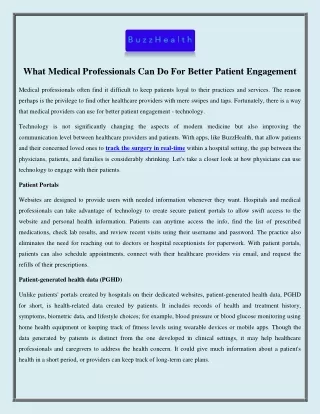 What Medical Professionals Can Do For Better Patient Engagement