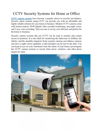 CCTV Security Systems for Home or Office