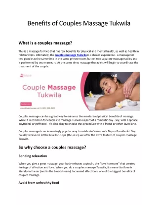 Benefits of couples massage tukwila