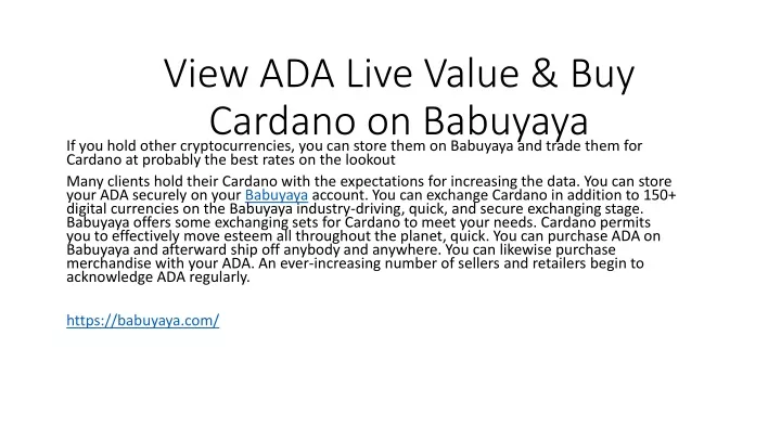 view ada live value buy cardano on babuyaya