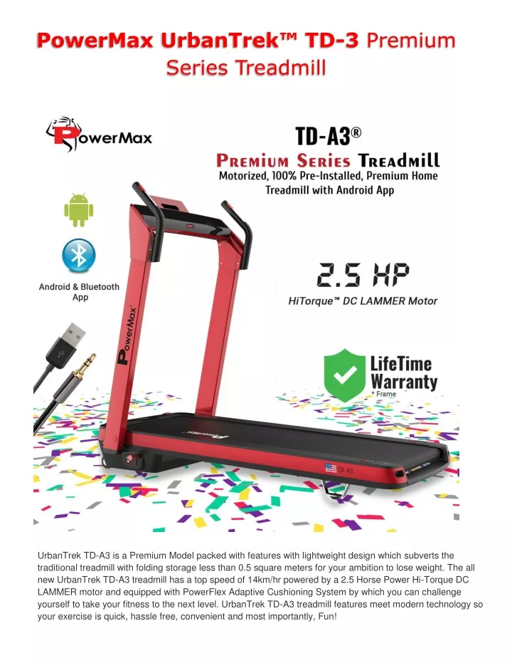 powermax urbantrek td 3 premium series treadmill