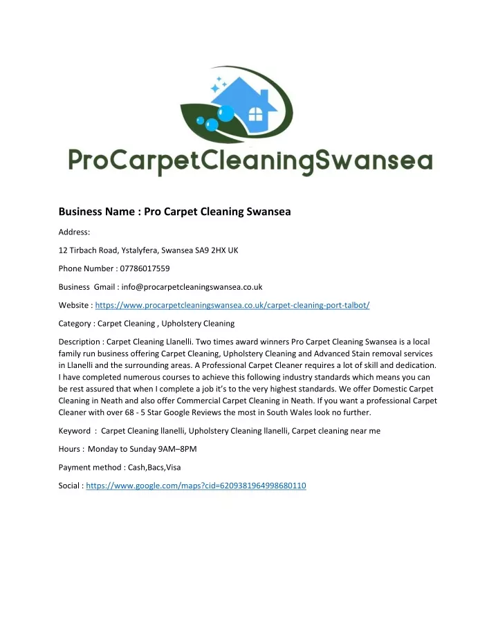 business name pro carpet cleaning swansea