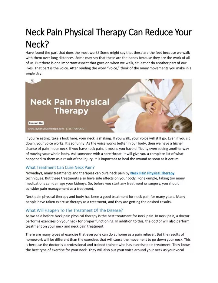 neck pain physical therapy can reduce your neck
