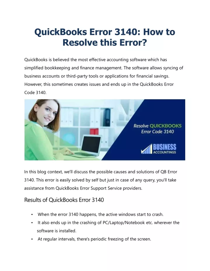 quickbooks error 3140 how to resolve this error