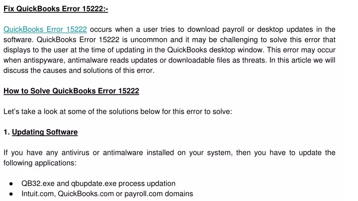 fix quickbooks error 15222 quickbooks error 15222
