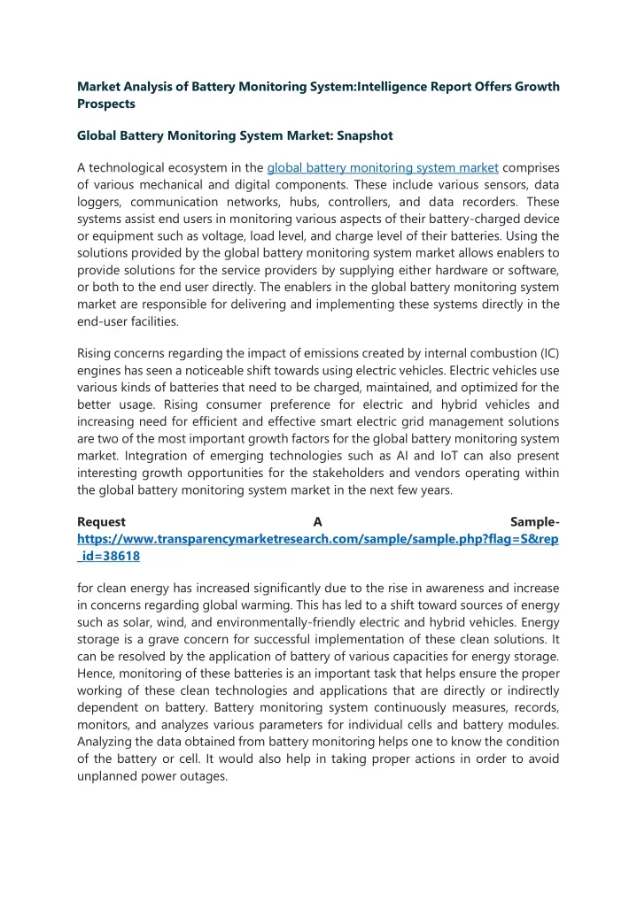 market analysis of battery monitoring system