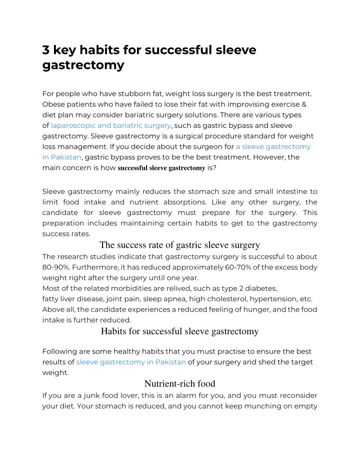 3 key habits for successful sleeve gastrectomy