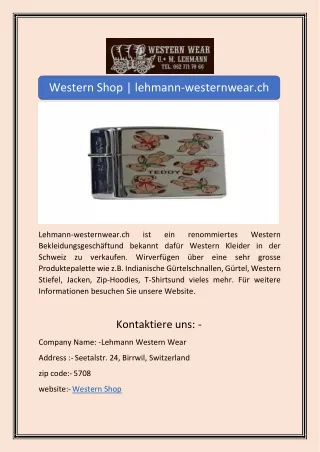 Western Shop | lehmann-westernwear.ch