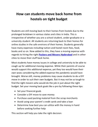 How can students move back home from hostels on tight budget