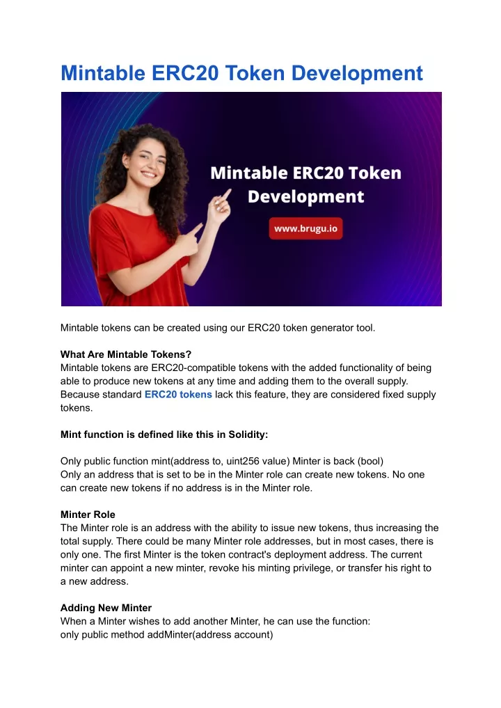 mintable erc20 token development