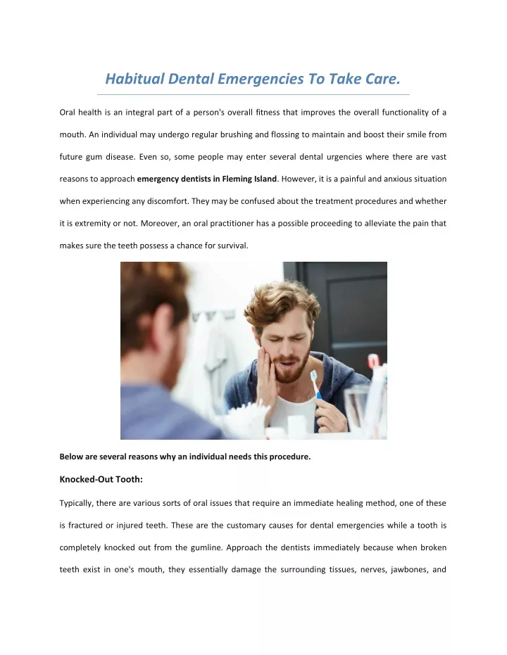 habitual dental emergencies to take care