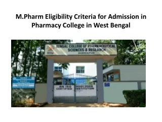 M.Pharm Eligibility Criteria for Admission in Pharmacy College in West Bengal