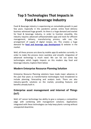 How Technologies are Impacting the Food Industry?