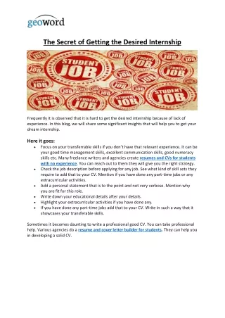 The Secret of Getting the Desired Internship