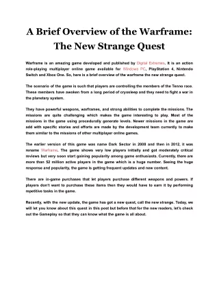 a brief overview of the warframe the new strange