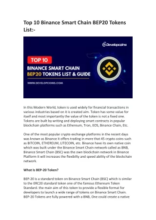 top 10 binance smart chain bep20 tokens list