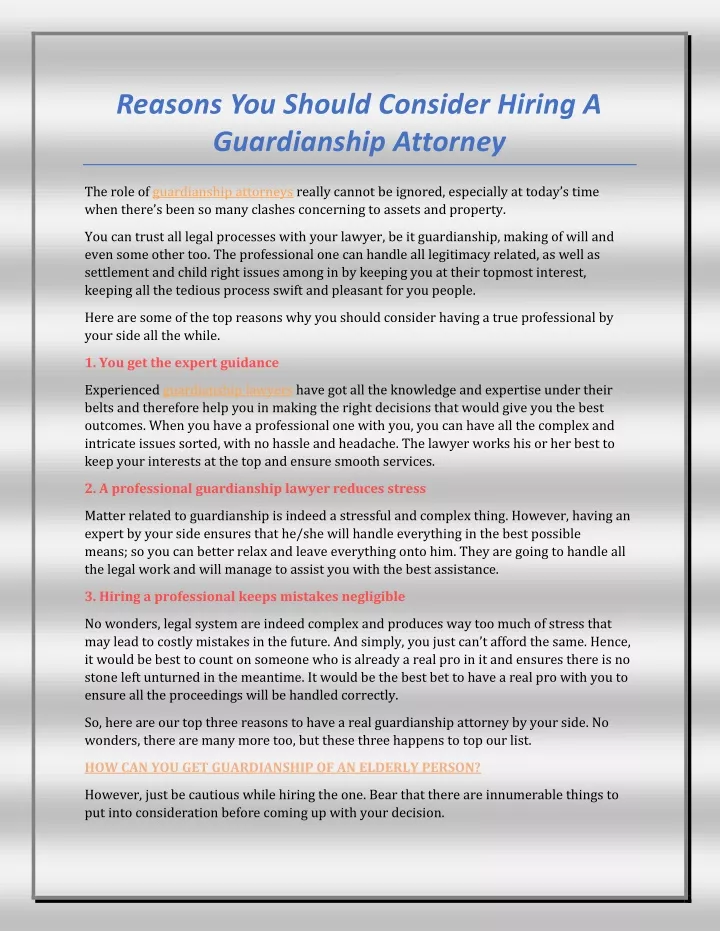 reasons you should consider hiring a guardianship