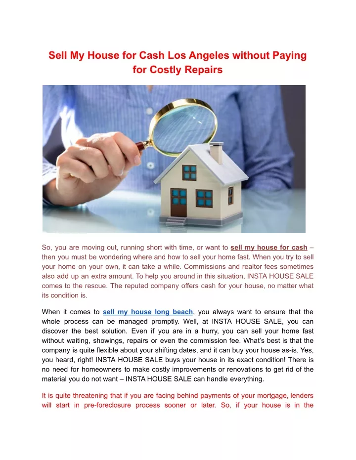 sell my house for cash los angeles without paying