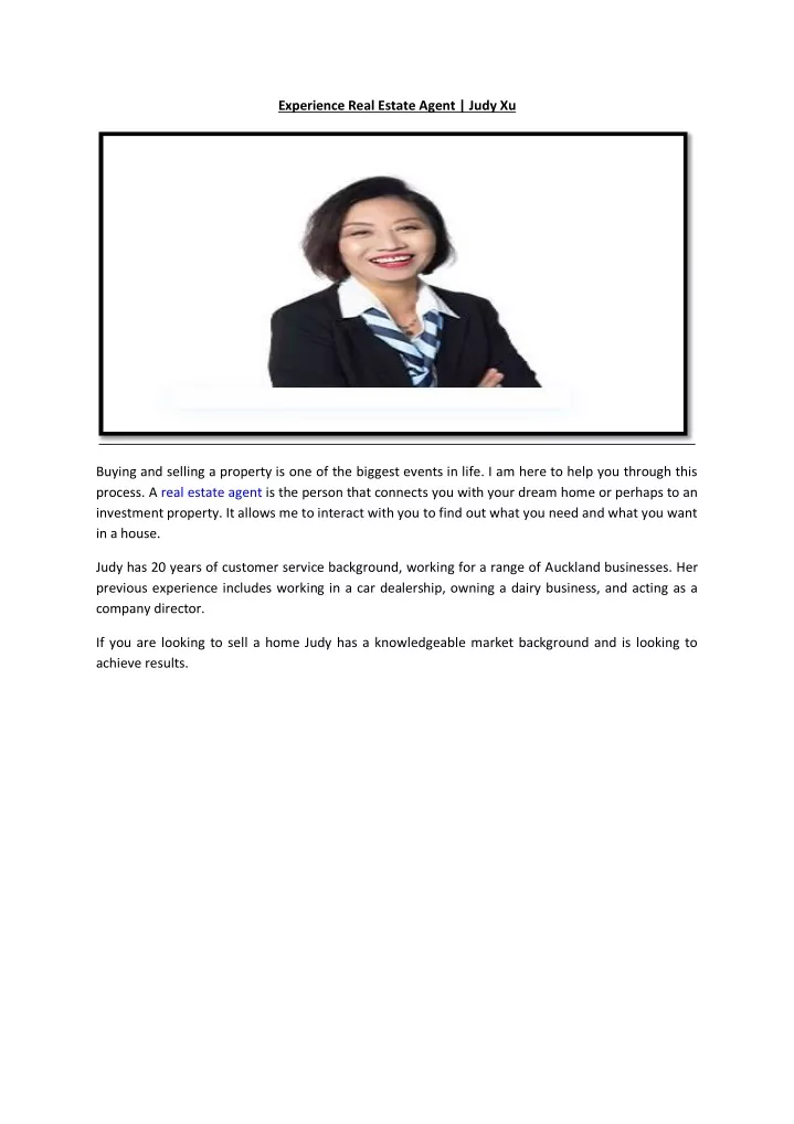 experience real estate agent judy xu