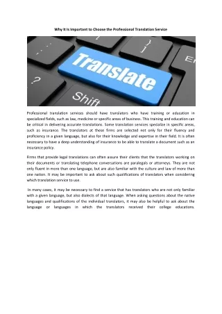 Why It Is Important to Choose the Professional Translation Service