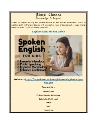 English Courses for Kids Online |  Simplclasses.co.in
