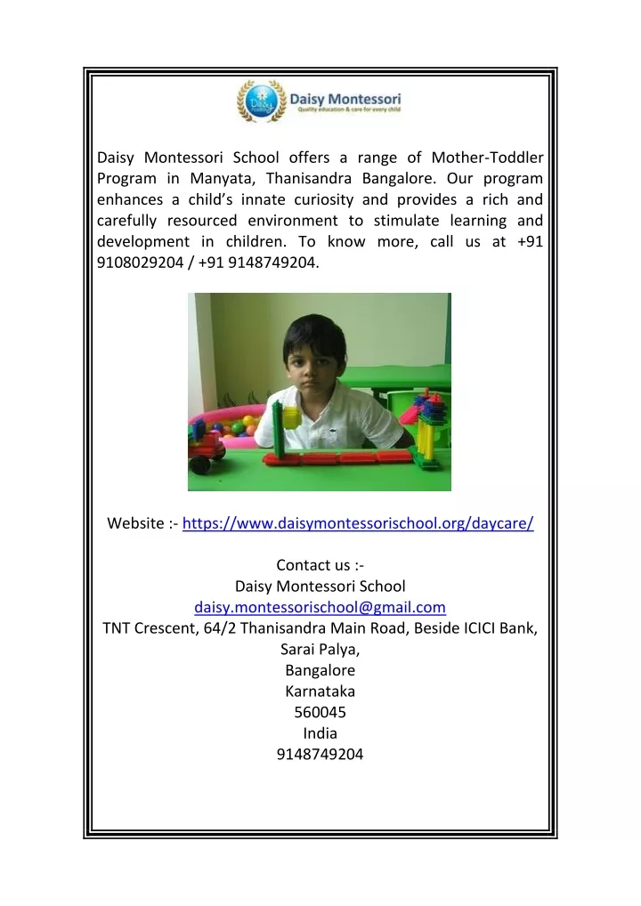 daisy montessori school offers a range of mother