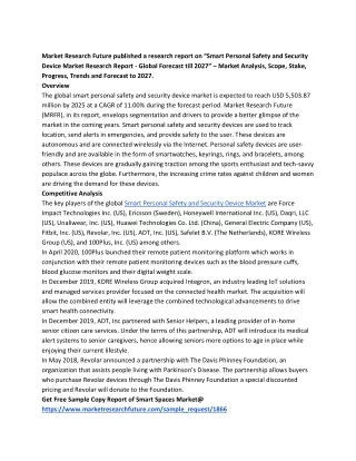 Smart Personal Safety and Security Device Market Emerging Technology 2027