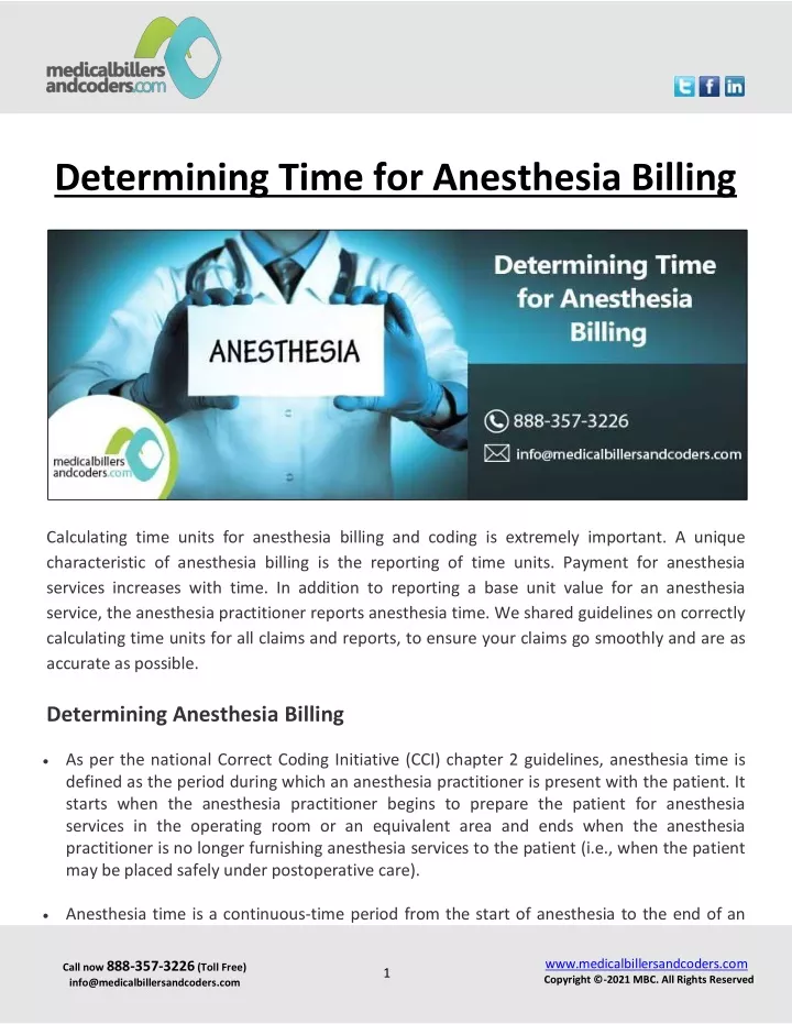 determining time for anesthesia billing