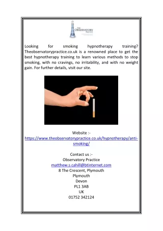 Smoking Hypnotherapy  Theobservatorypractice.co.uk
