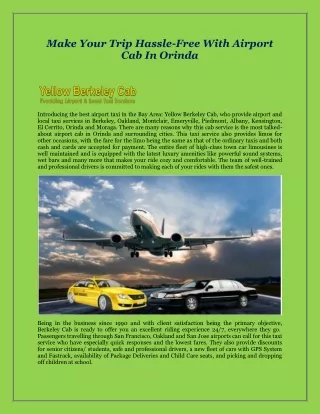 Make Your Trip Hassle-Free With Airport Cab In Orinda