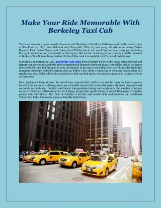 Make Your Ride Memorable With Berkeley Taxi Cab